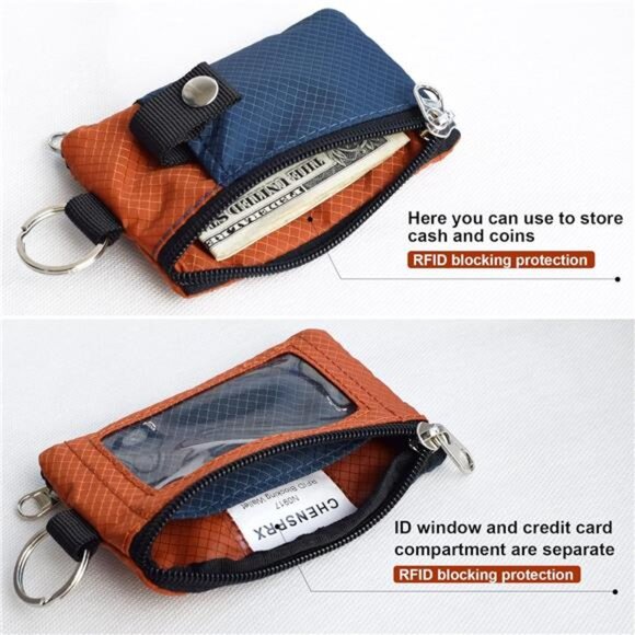 Minimalist RFID Blocking Small Wallet with ID Window,WaterResistant Zip Id Case - Picture 4 of 7